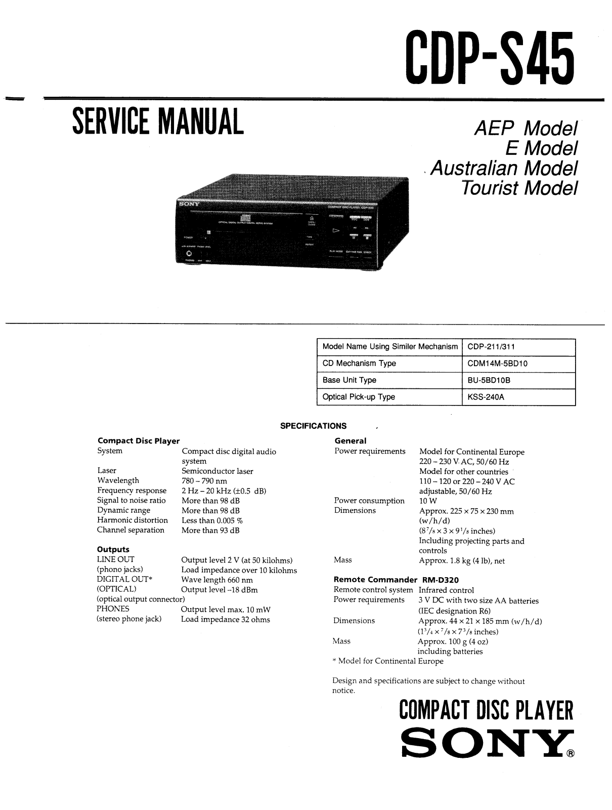 Sony CDP-S45 Schematic