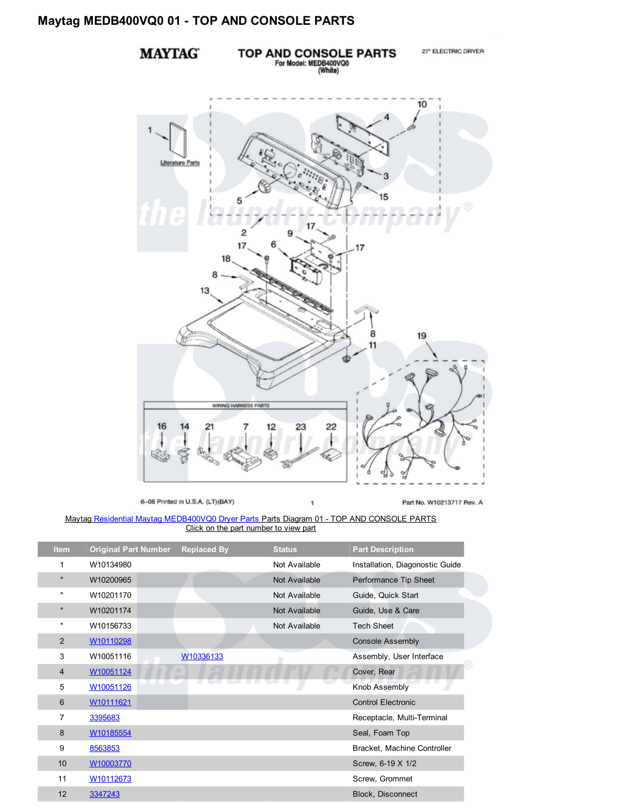 Maytag MEDB400VQ0 Parts Diagram