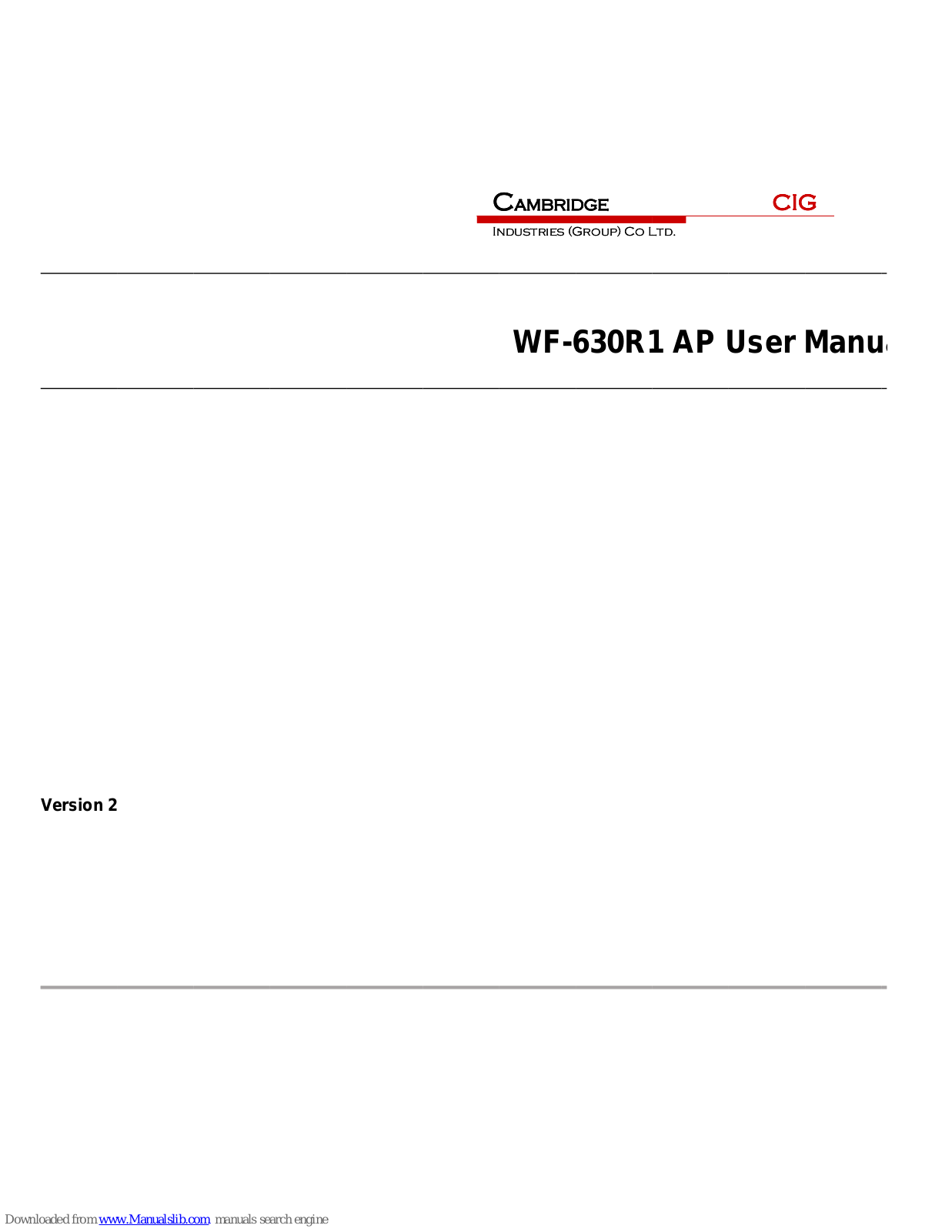 CAMBRIDGE WF-630R1 User Manual