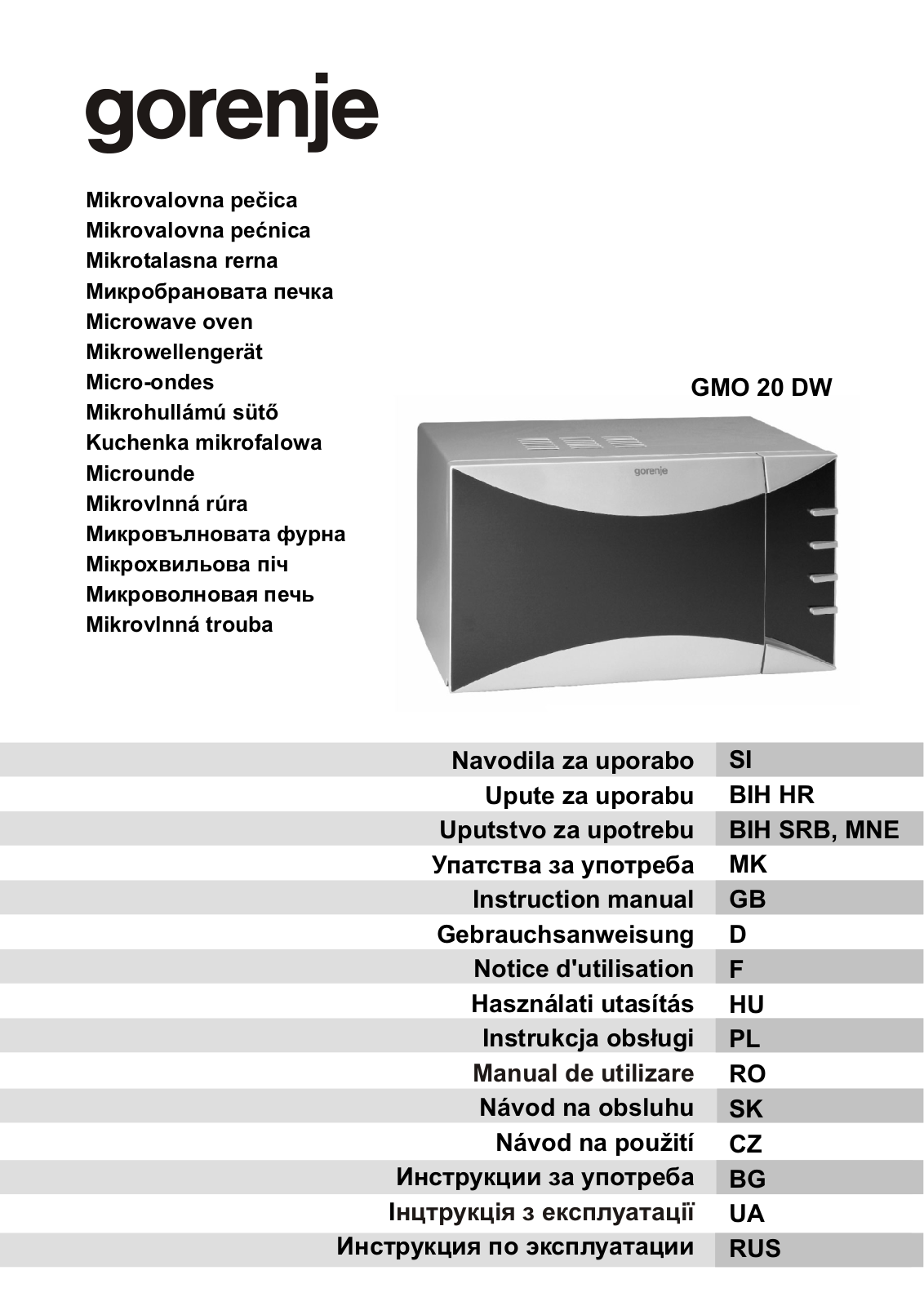 Gorenje GMO-20 DW User Manual