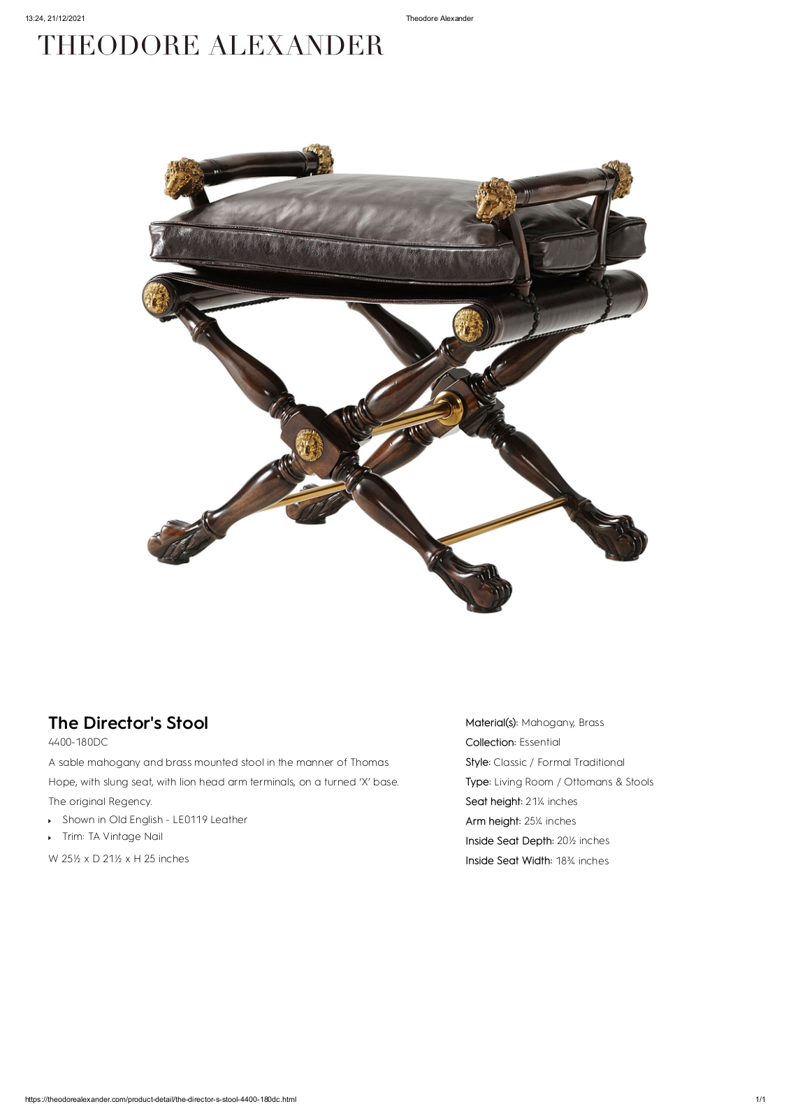 Theodore Alexander FPLJ1397 Specifications - ManualMachine.com
