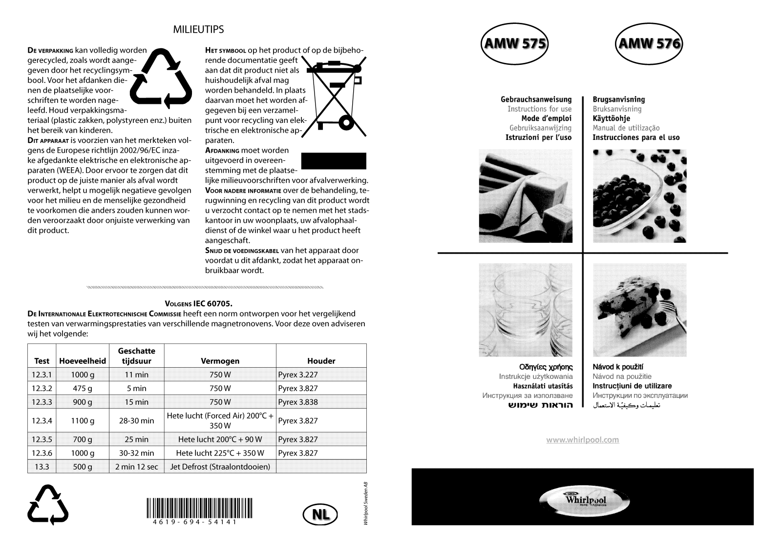 Whirlpool AMW 576 TI, AMW 575 IX INSTRUCTION FOR USE