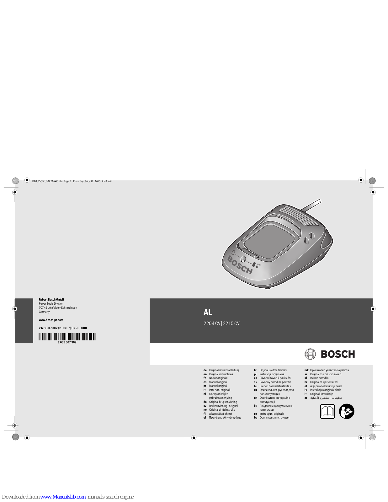 Bosch AL 2204 CV, AL 2215 CV Original Instructions Manual