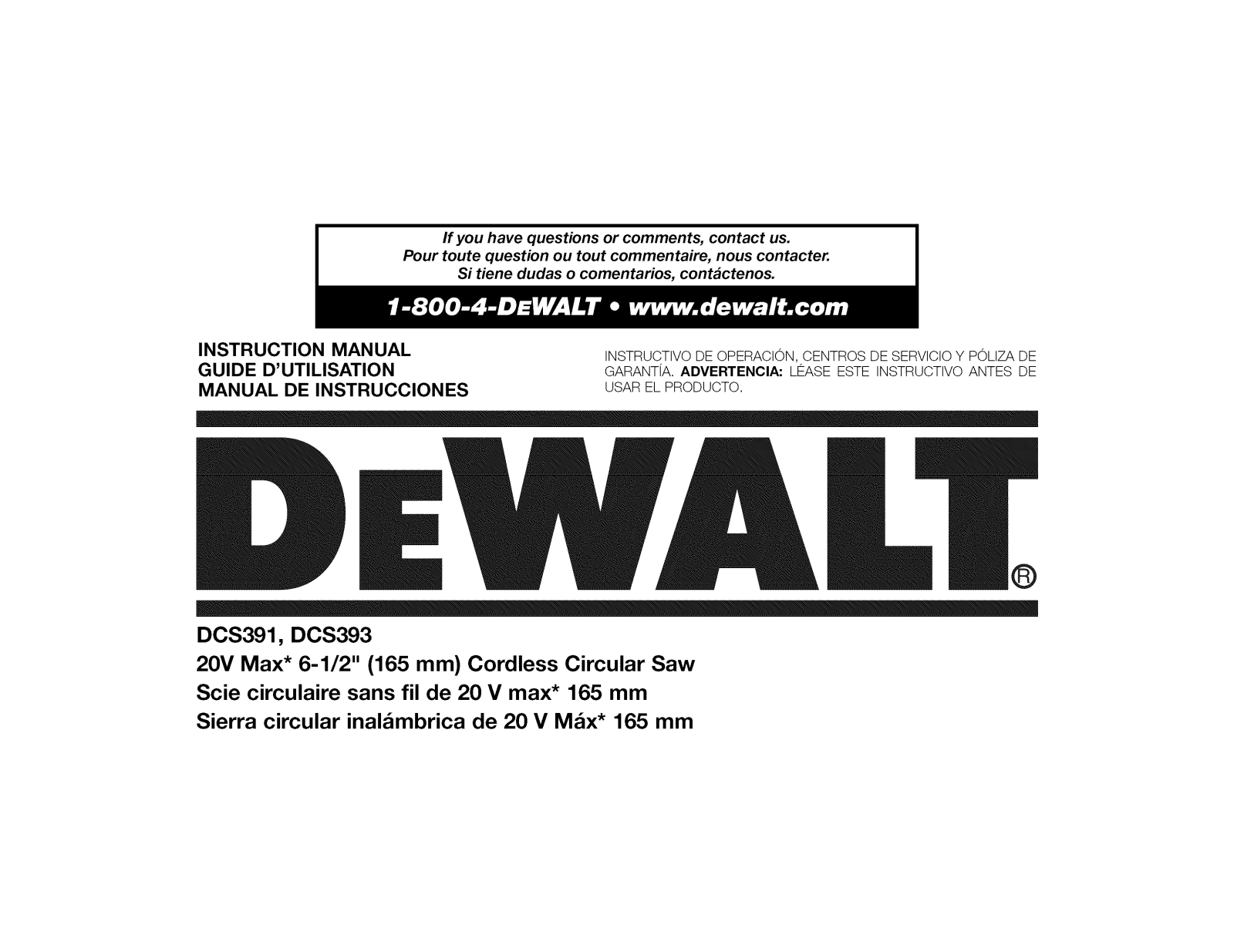 DeWalt DCS393 TYPE 1 Owner’s Manual