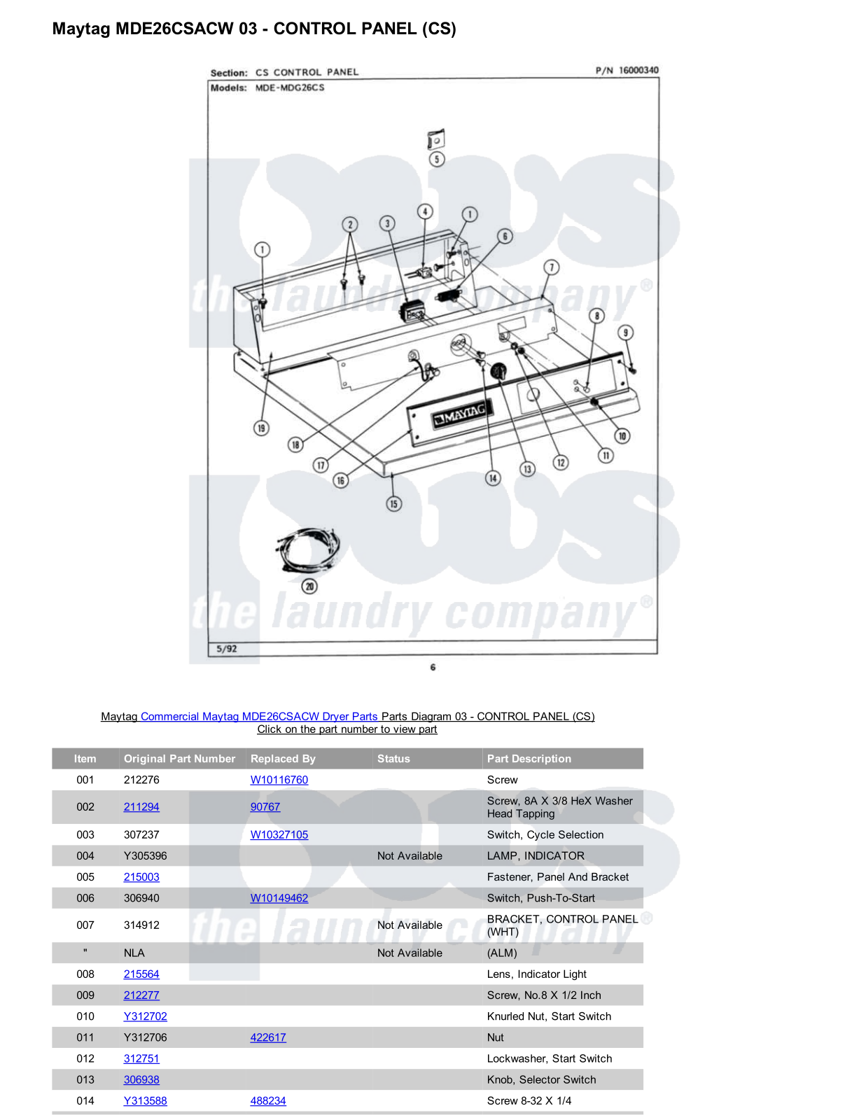 Maytag MDE26CSACW Parts Diagram