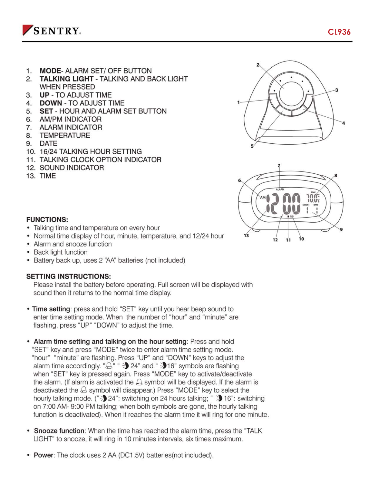 Sentry Industries CL936 User Manual