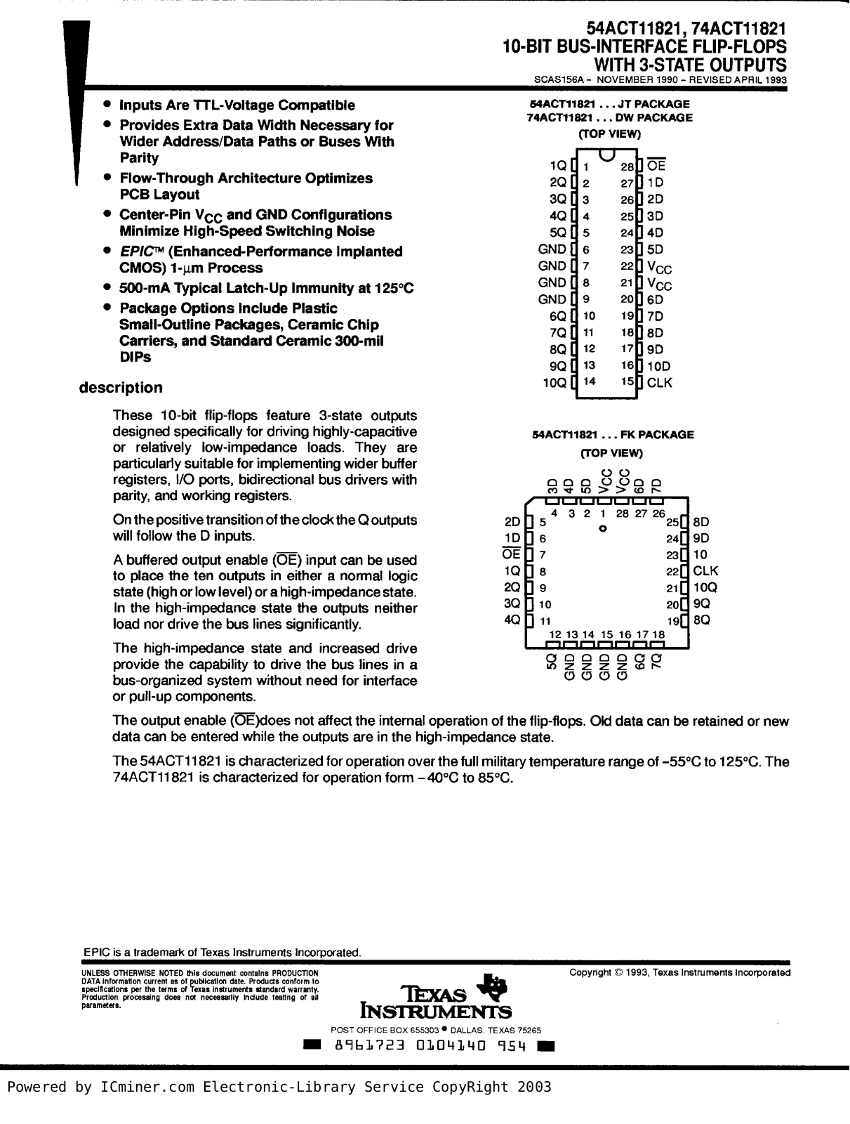 TEXAS INSTRUMENTS 54ACT11821 Technical data