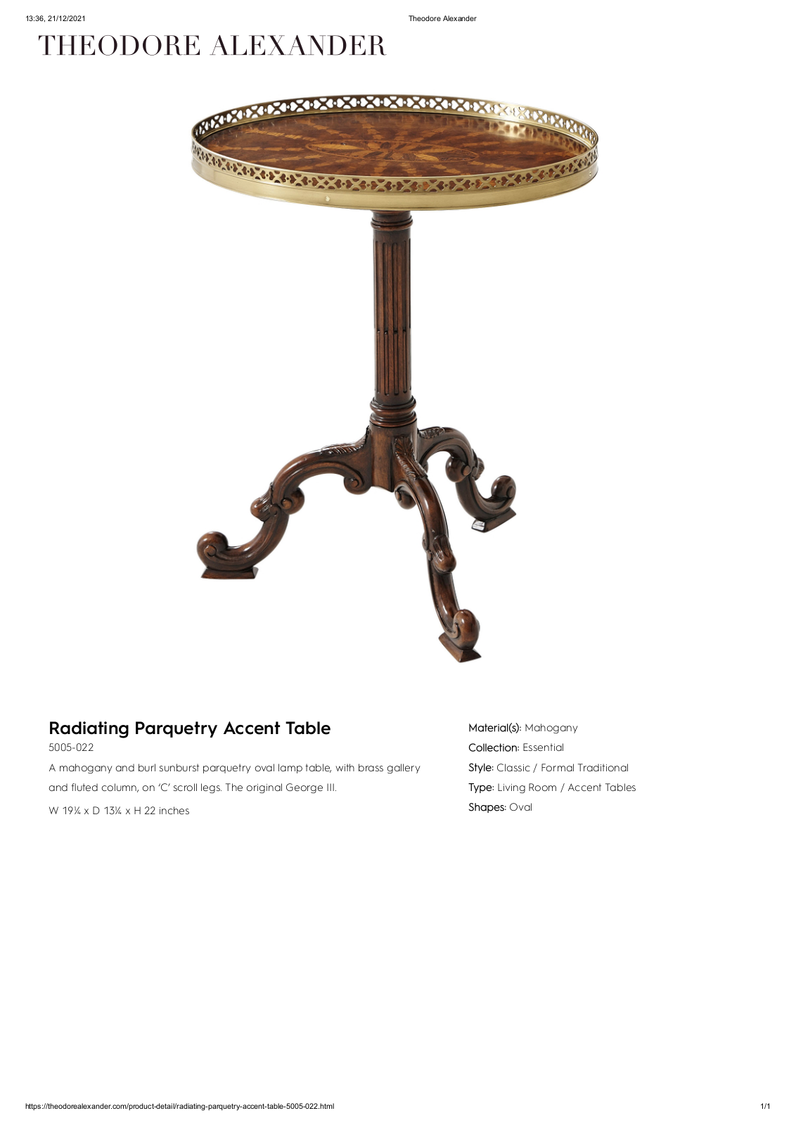 Theodore Alexander FPLJ1894 Specifications - ManualMachine.com