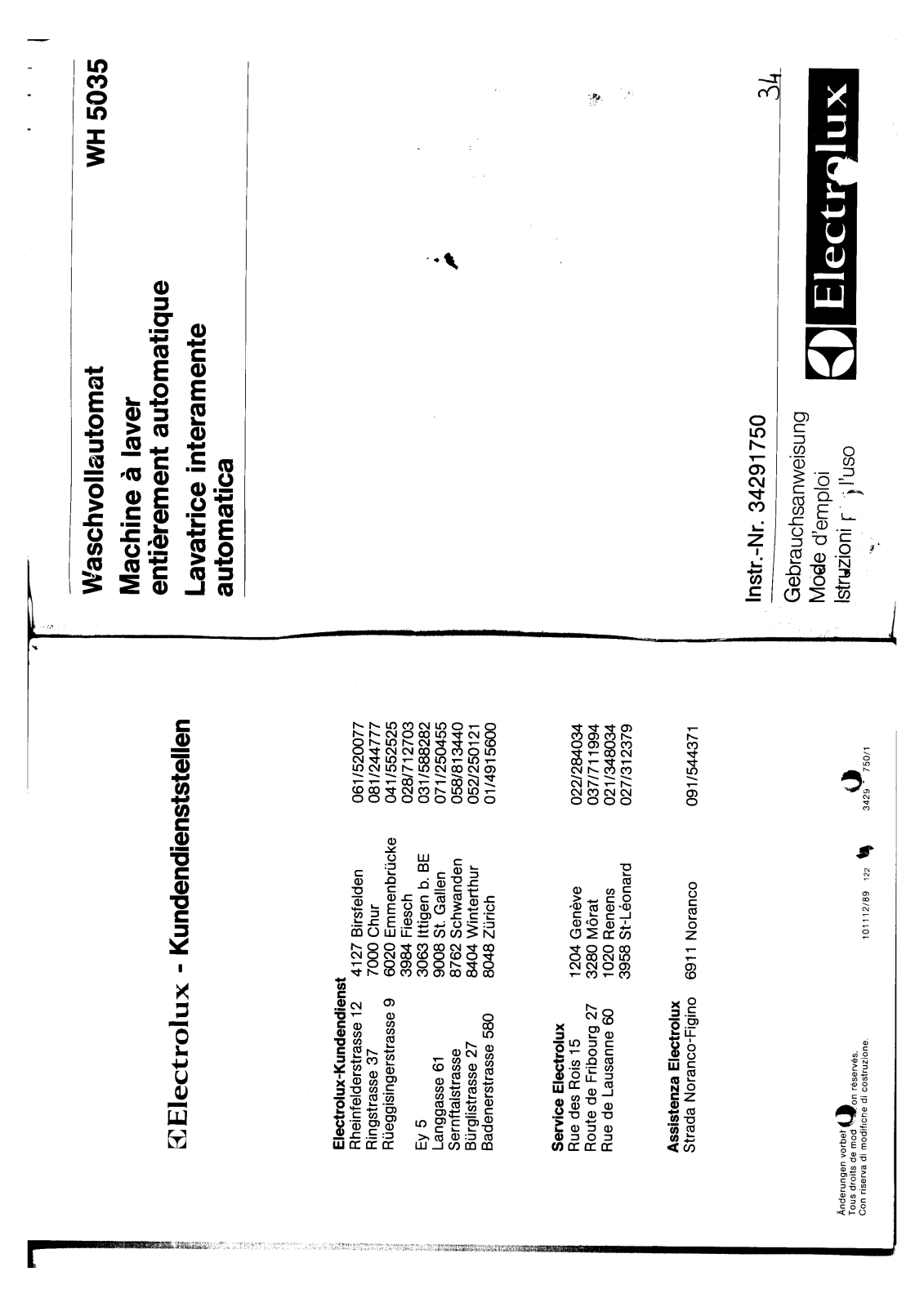 electrolux WH5035 User Manual