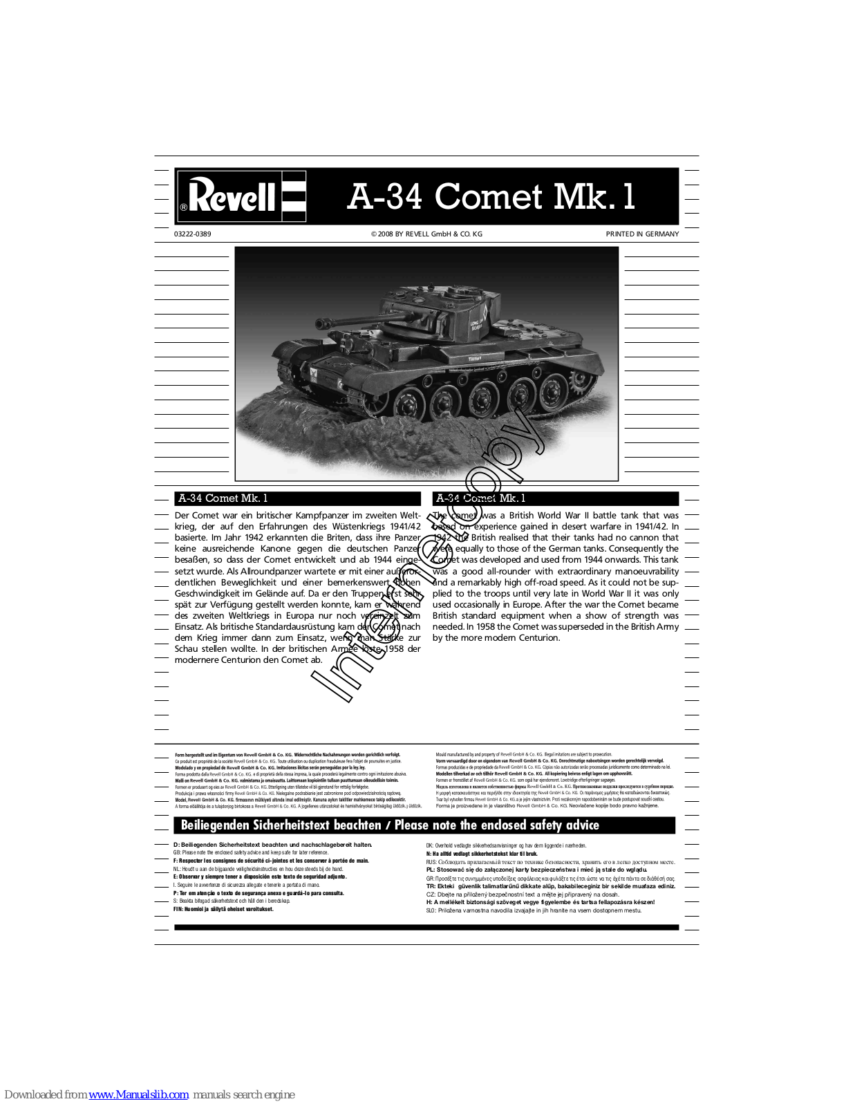 REVELL A-34 Comet Mk.1 Assembly Manual