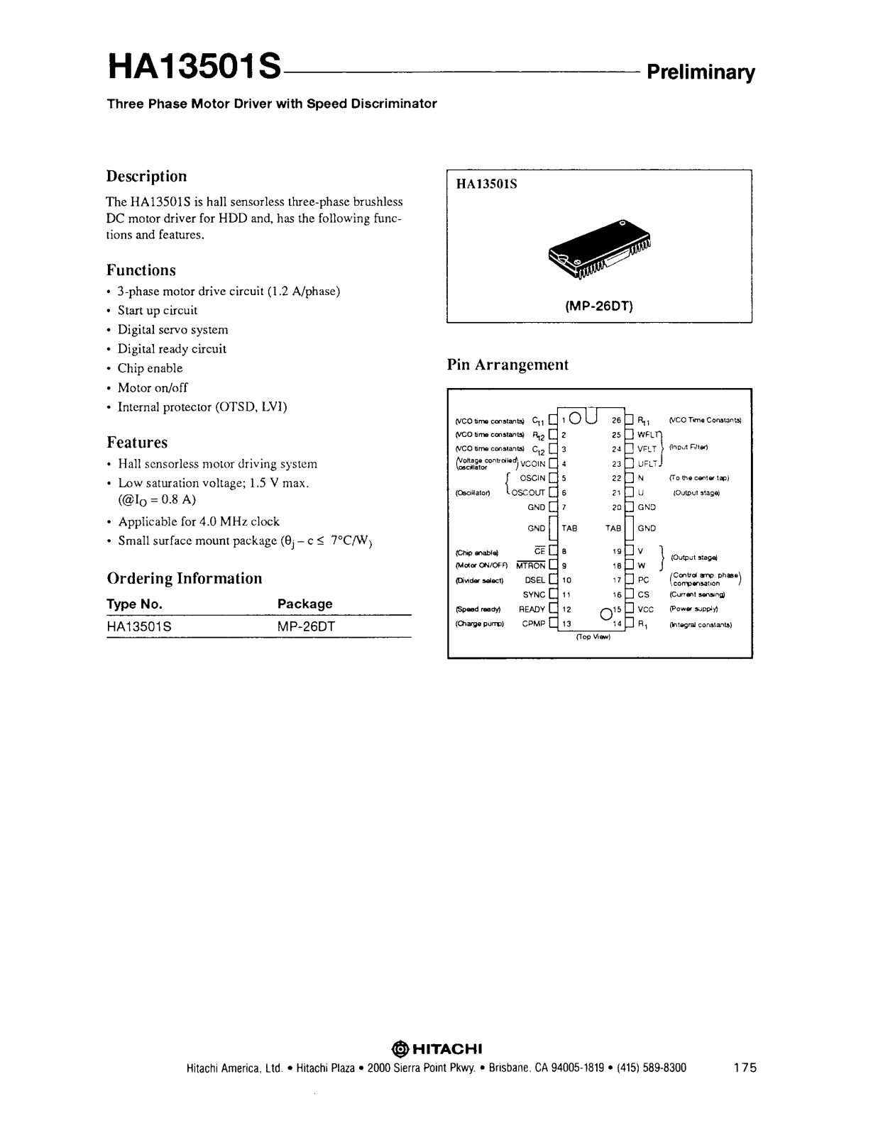 HIT HA13501S Datasheet