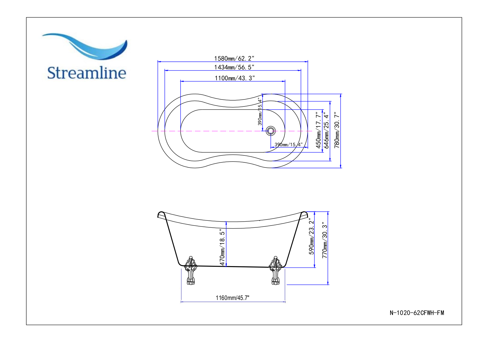 Streamline N1020GLD, N1020BL, N1020WH, N1020CH Specifications