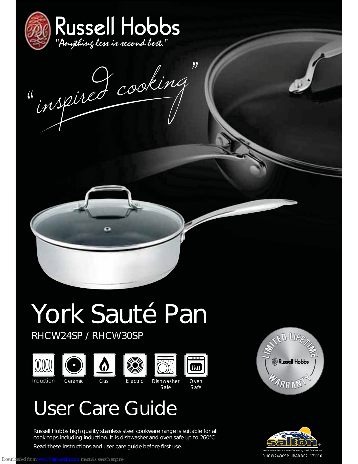 Russell Hobbs RHCW30SP, RHCW24SP, York 5 Piece Set RHCW5P, York Sauté Pan User & Care Manual