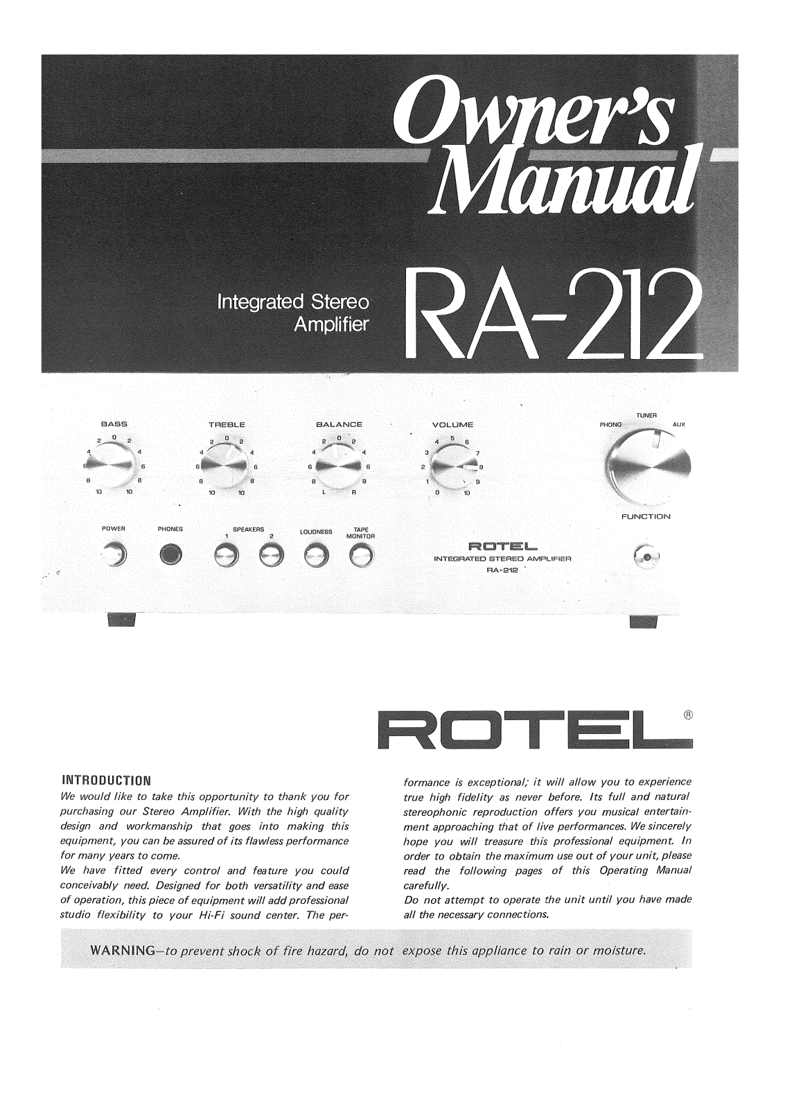 Rotel RA-212 User Manual