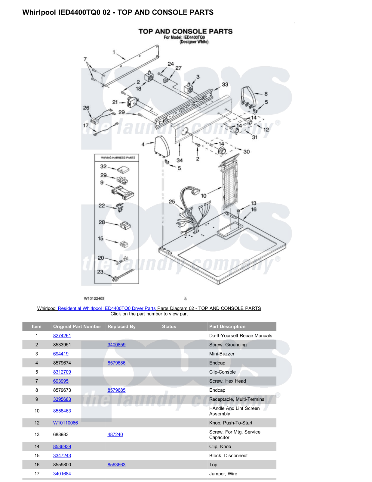 Whirlpool IED4400TQ0 Parts Diagram