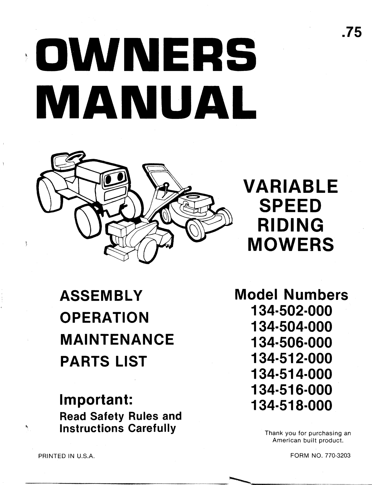 Bolens 134-512-000, 134-516-000, 134-518-000, 134-504-000, 134-514-000 User Manual