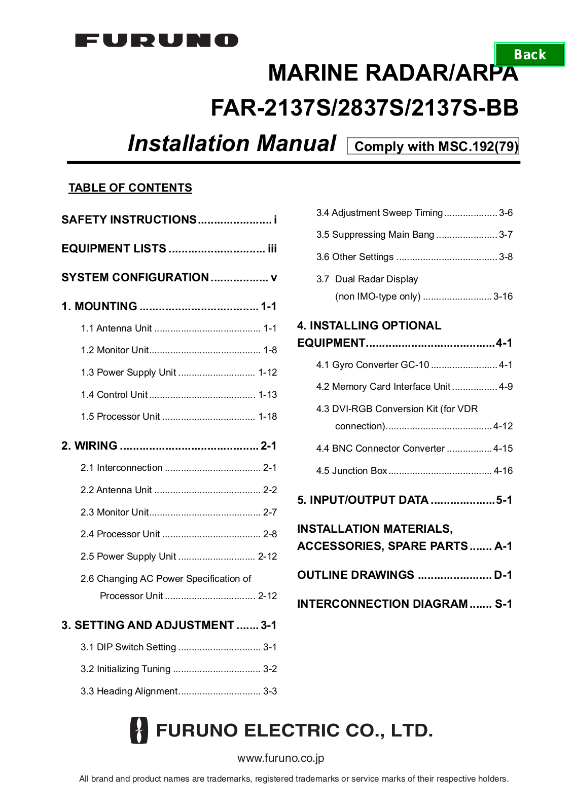 Furuno 2137S-BB, 2837S, 2137S User Manual