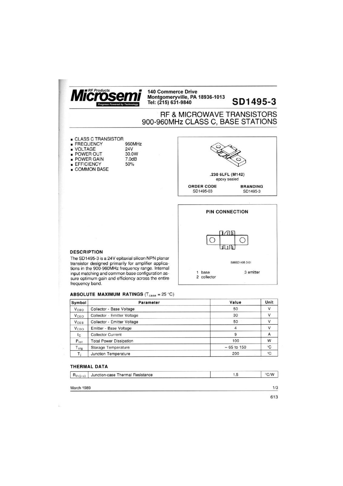 Microsemi Corporation SD1495-03 Datasheet