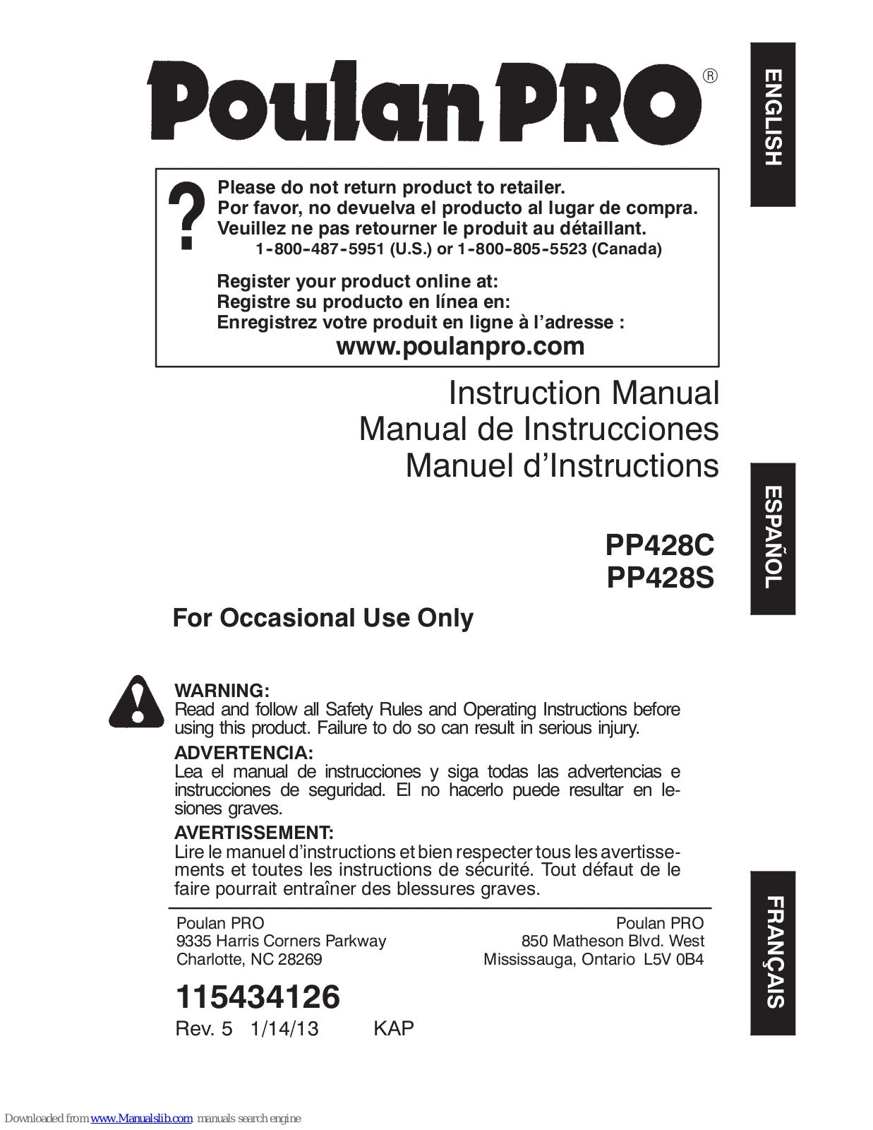 Poulan Pro pp428s Instruction Manual