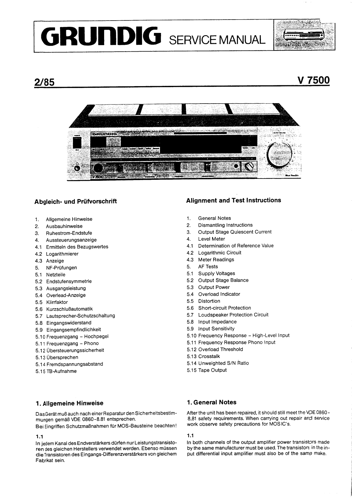 Grundig V-7500 Service manual