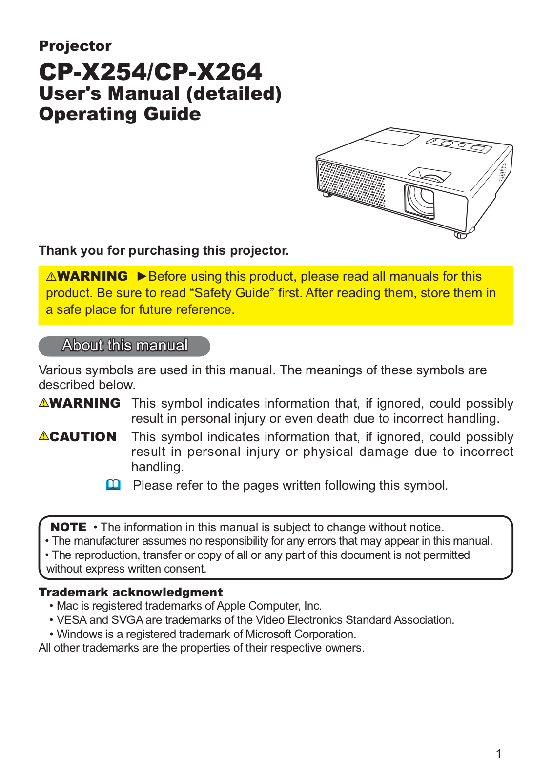 Hitachi CP-X254, CP-X264 Operating Guide