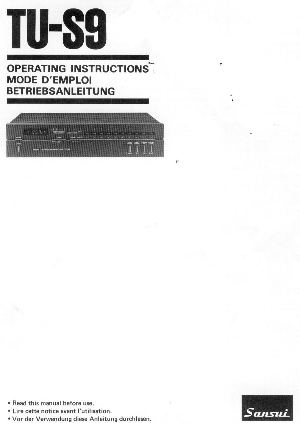 Sansui TUS-9 Owners manual