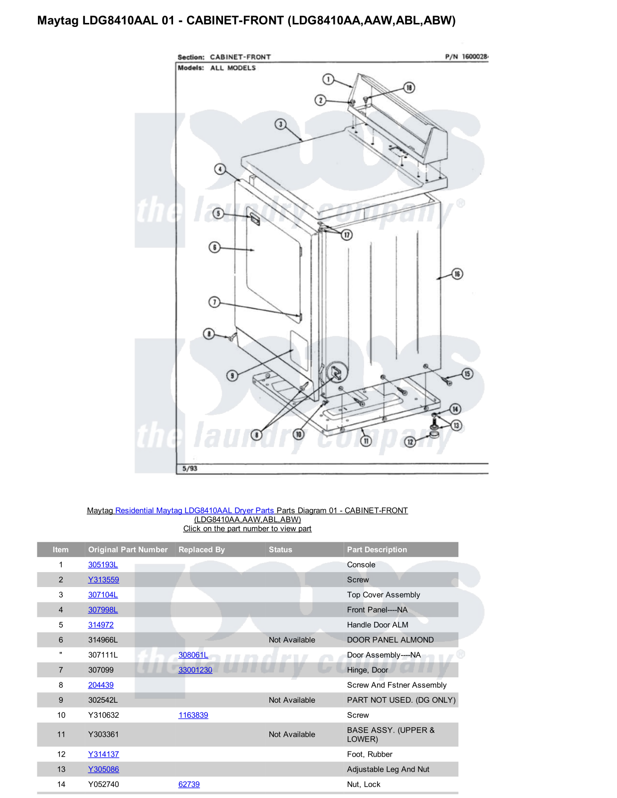 Maytag LDG8410AAL Parts Diagram