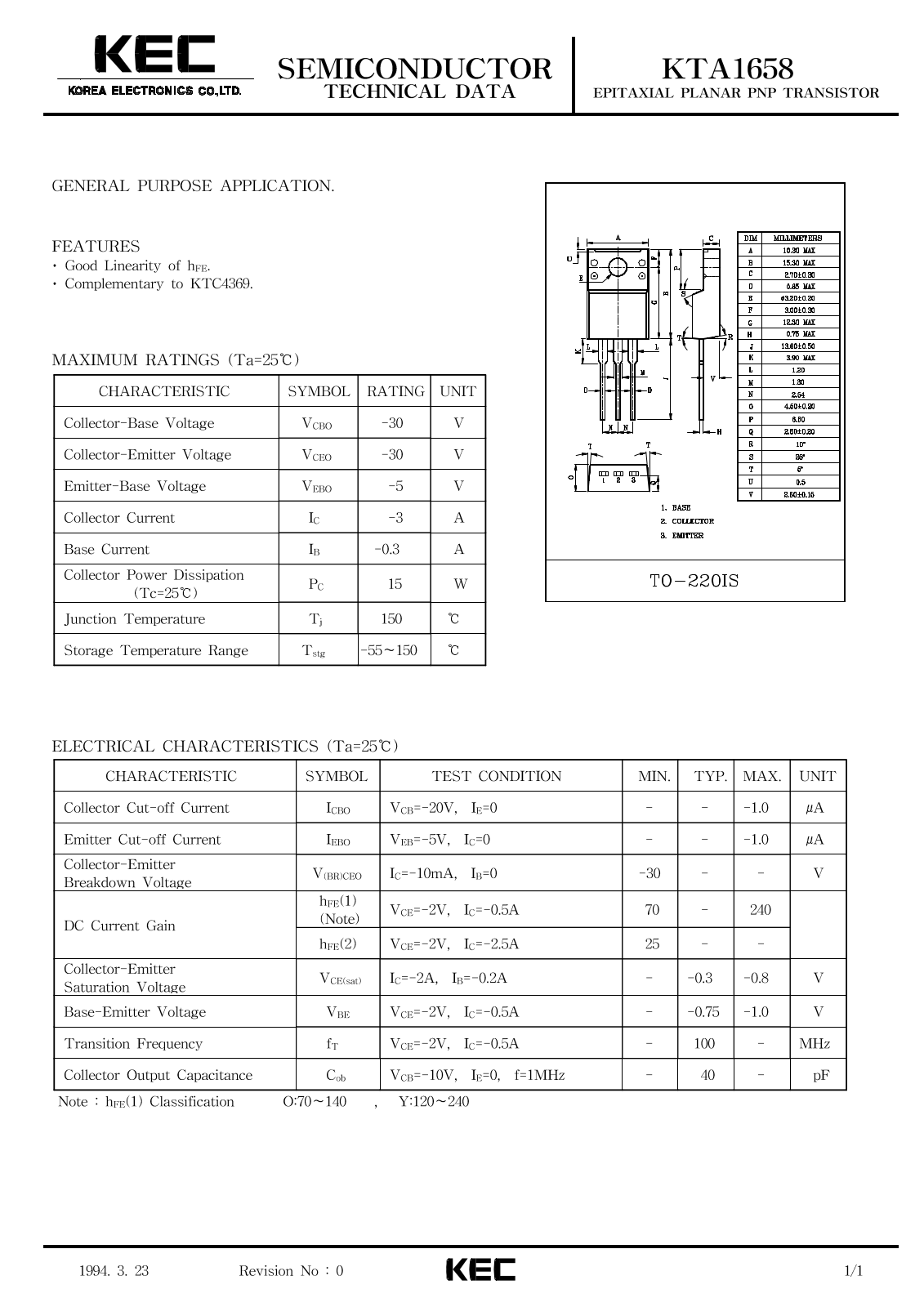 KEC KTA1658 Datasheet