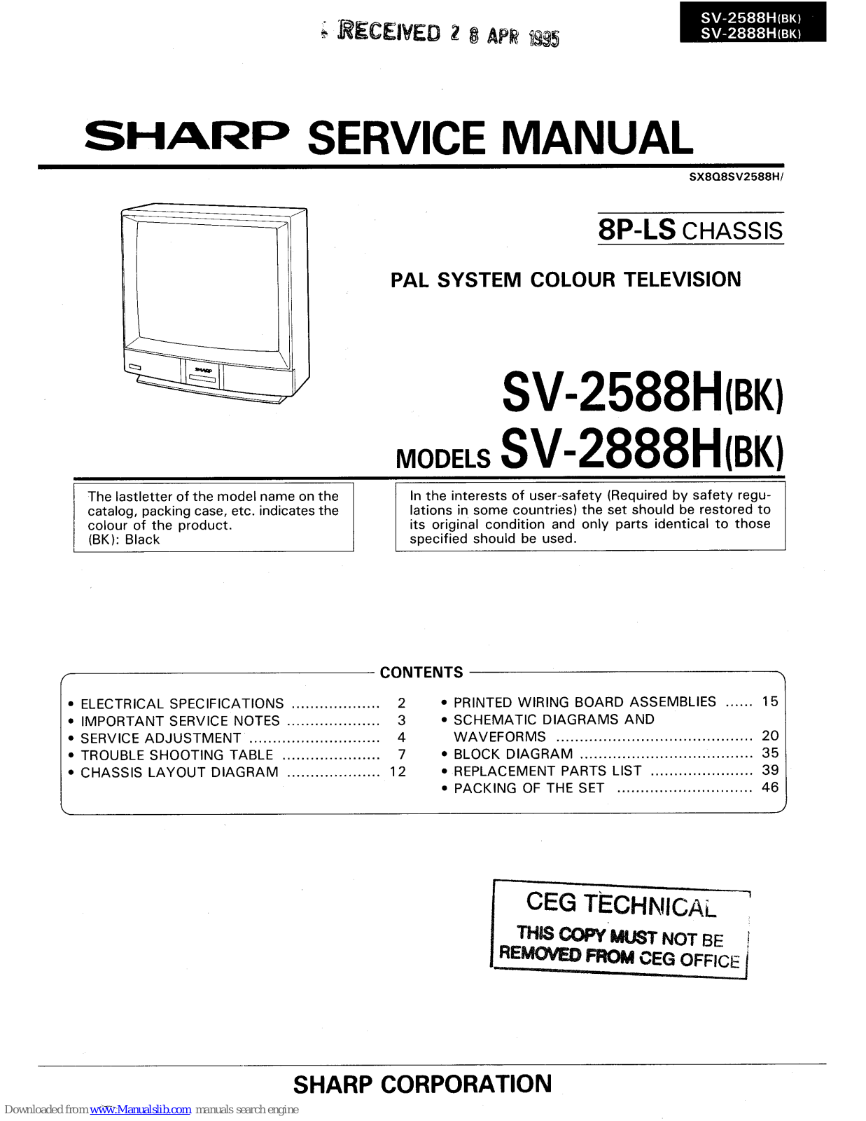 Sharp SV-2588H(BK), SV-2888H(BK), SV-2588H, SV-2888H Service Manual