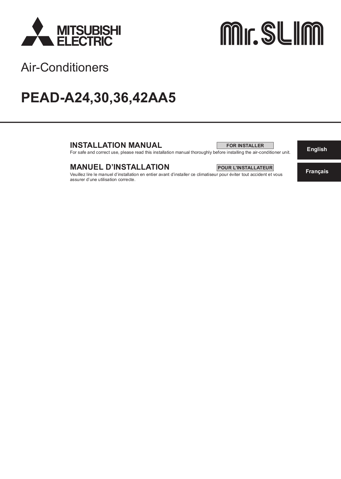 Mitsubishi Electric PEAD-42AA5 Installation Manual