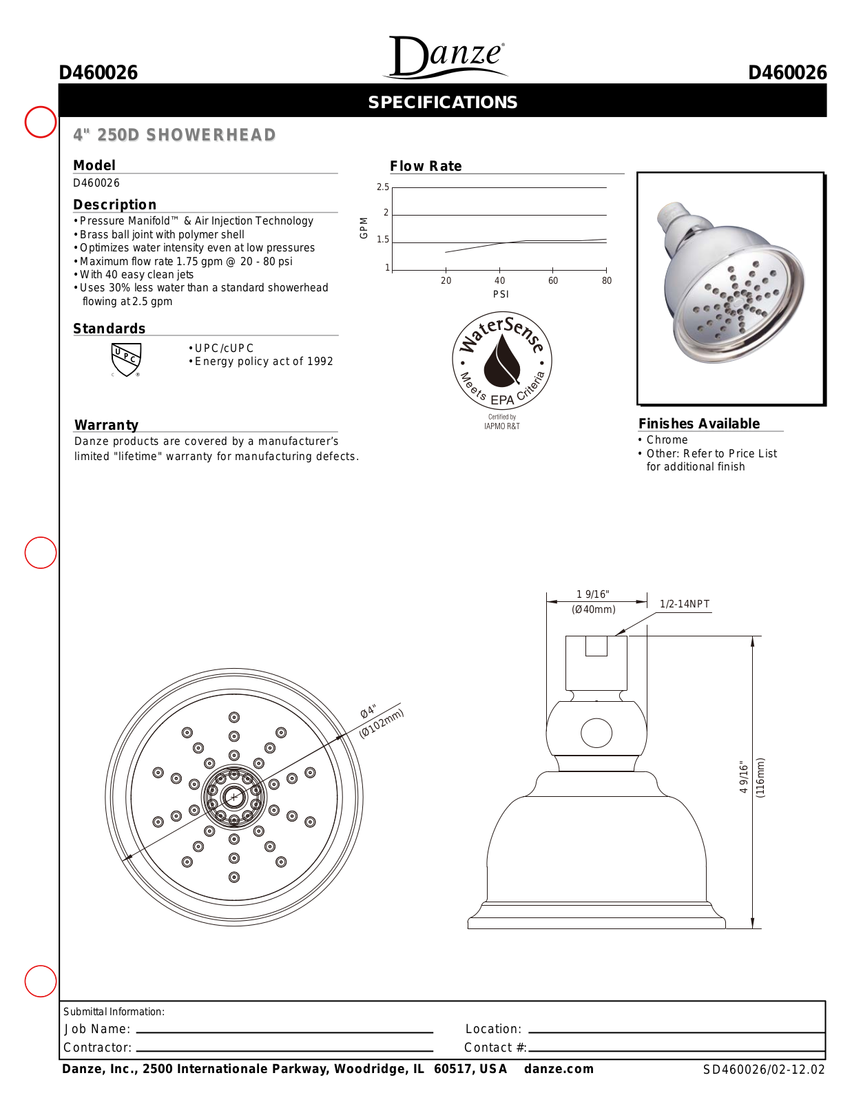 Danze D460026 Spec Sheets - ManualMachine.com