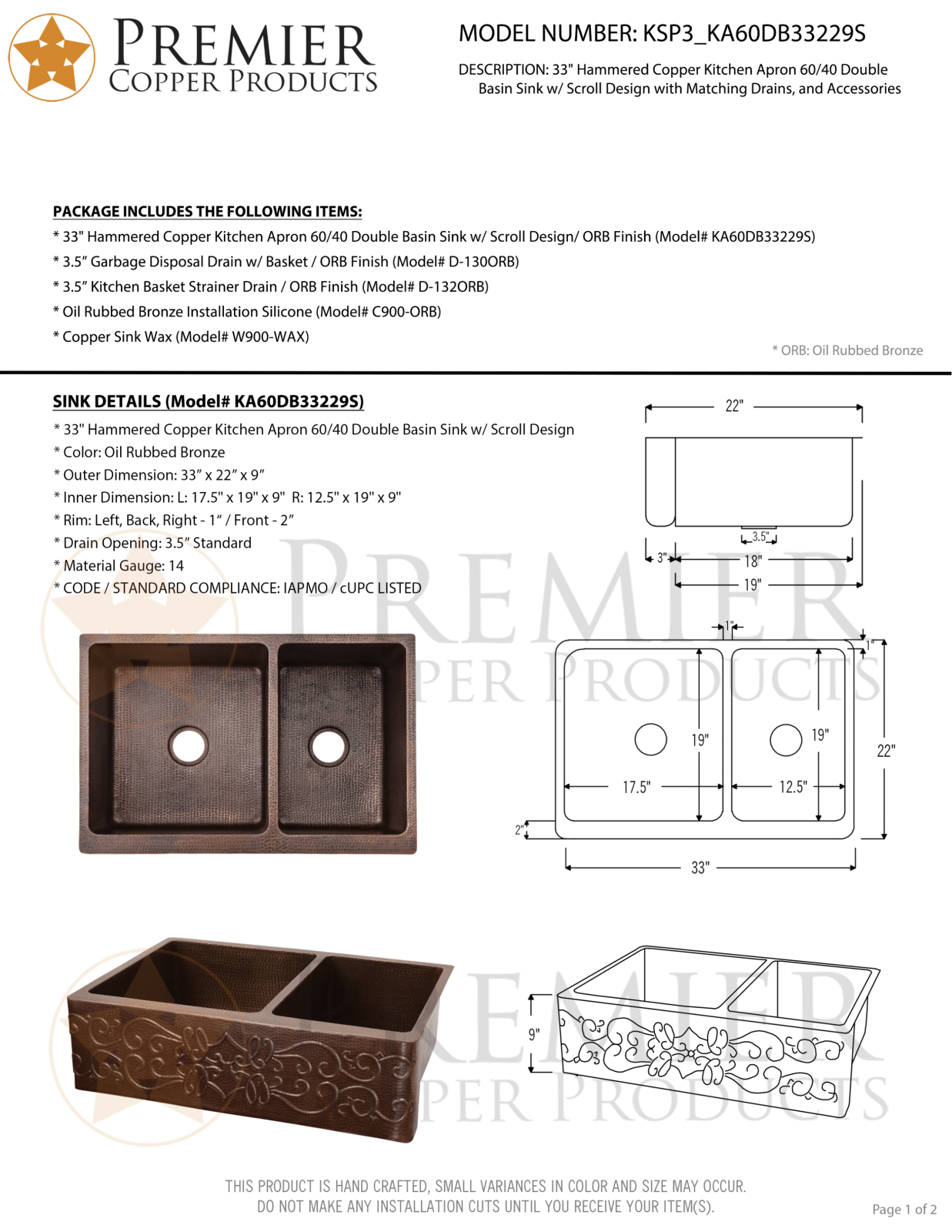 Premier Copper Products IER1883 Specifications - ManualMachine.com