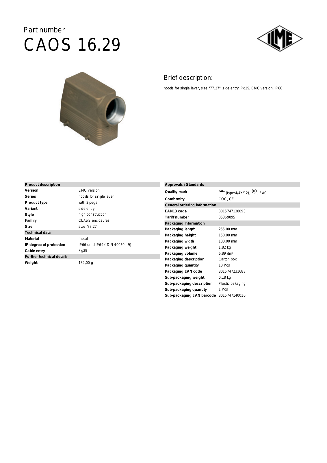 Datasheet CAOS-16.29 Datasheet (ILME) - ManualMachine.com