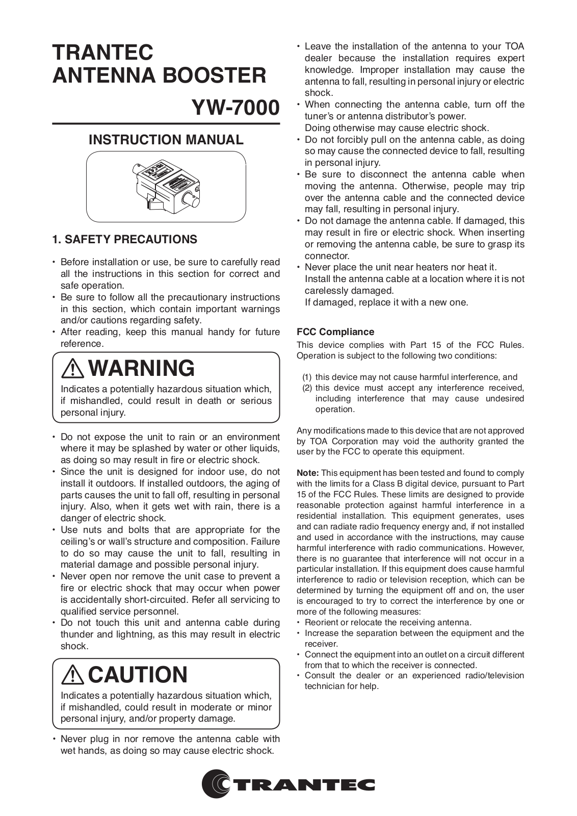 Toa YW-7000 User Manual