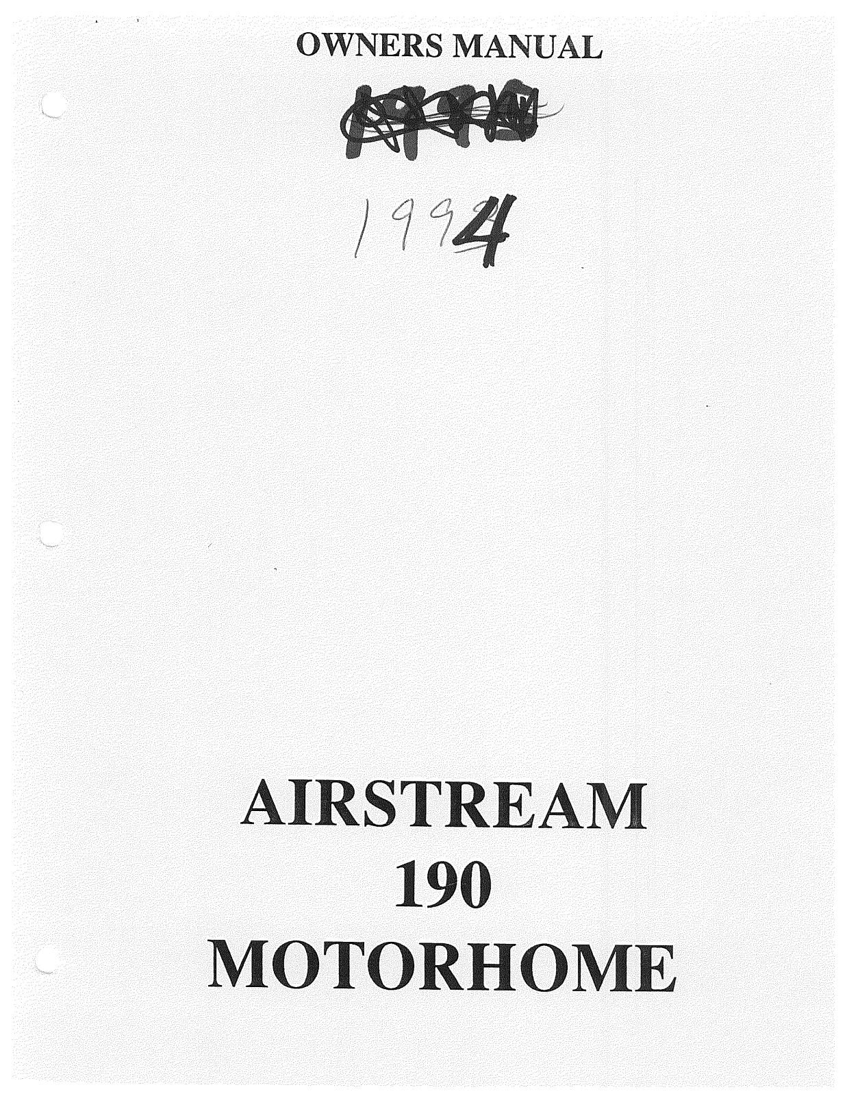 Airstream 190 1994 Owner's Manual