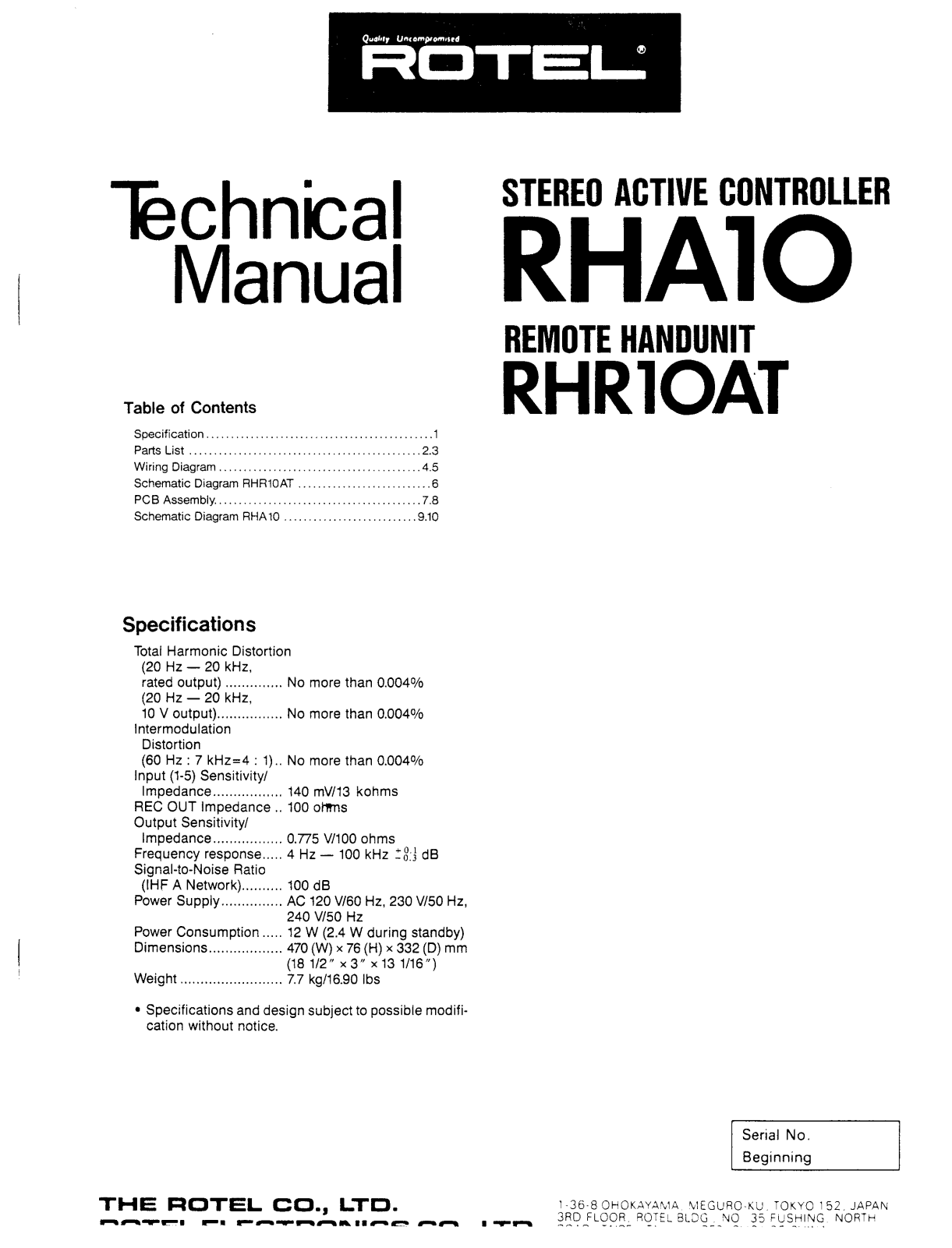 Rotel RHA-10, RHA-10-AT Service manual