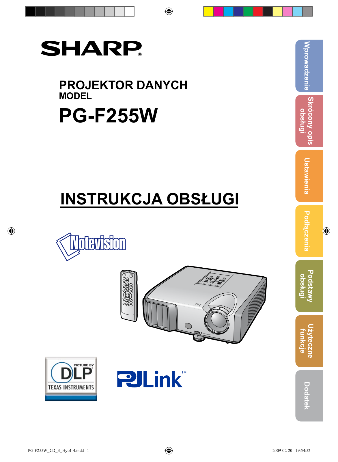 Sharp PG-F255W User Manual