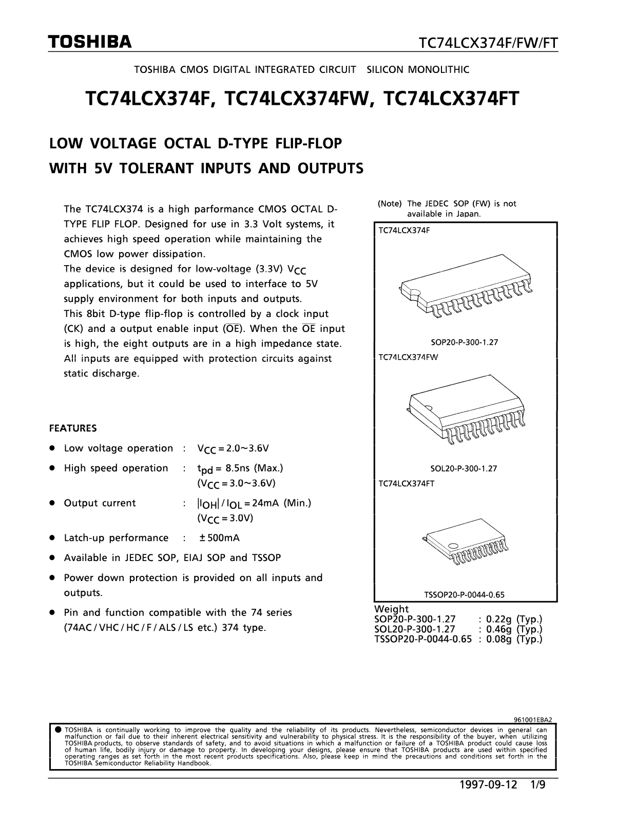 Toshiba TC74LCX374FT, TC74LCX374FW Datasheet