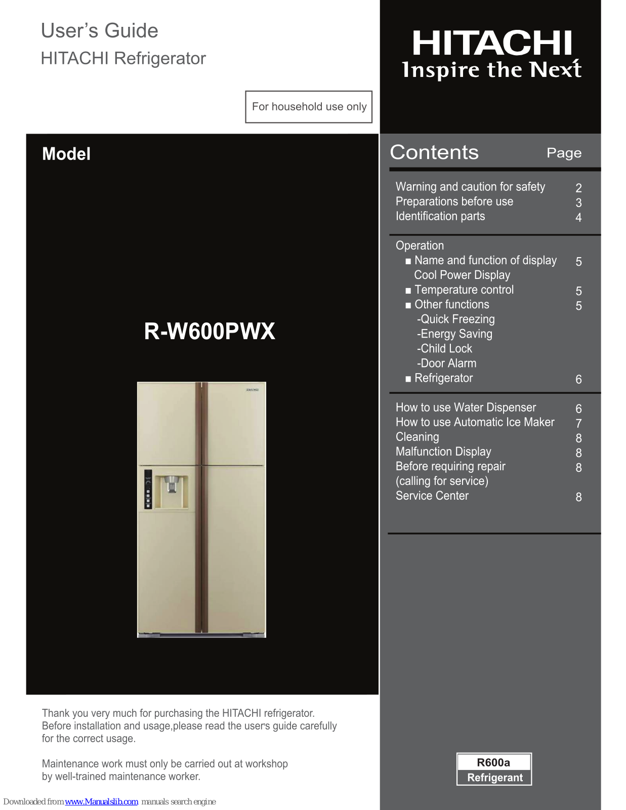 Hitachi R-W600PWX User Manual