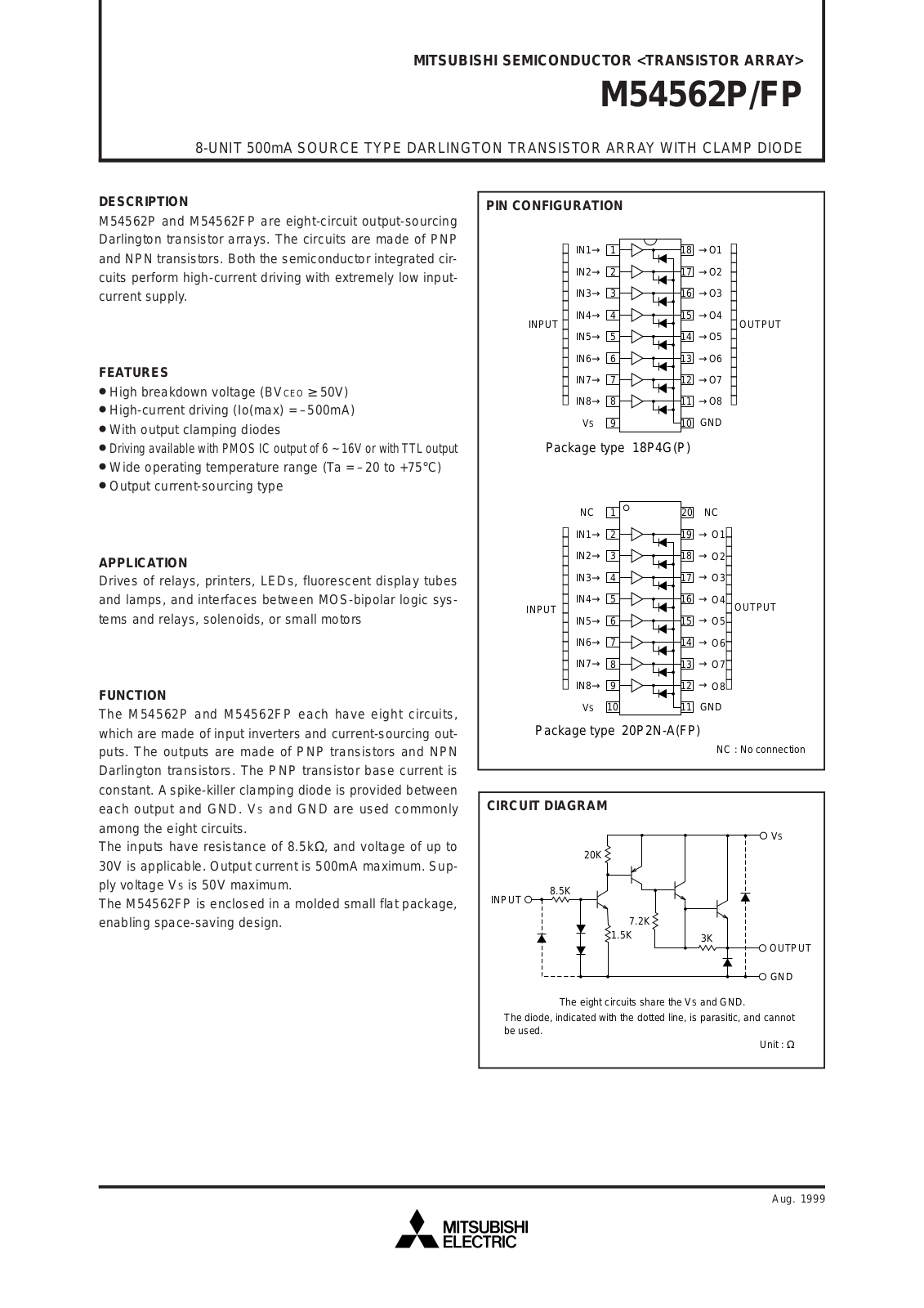 Mitsubishi M54562P Datasheet