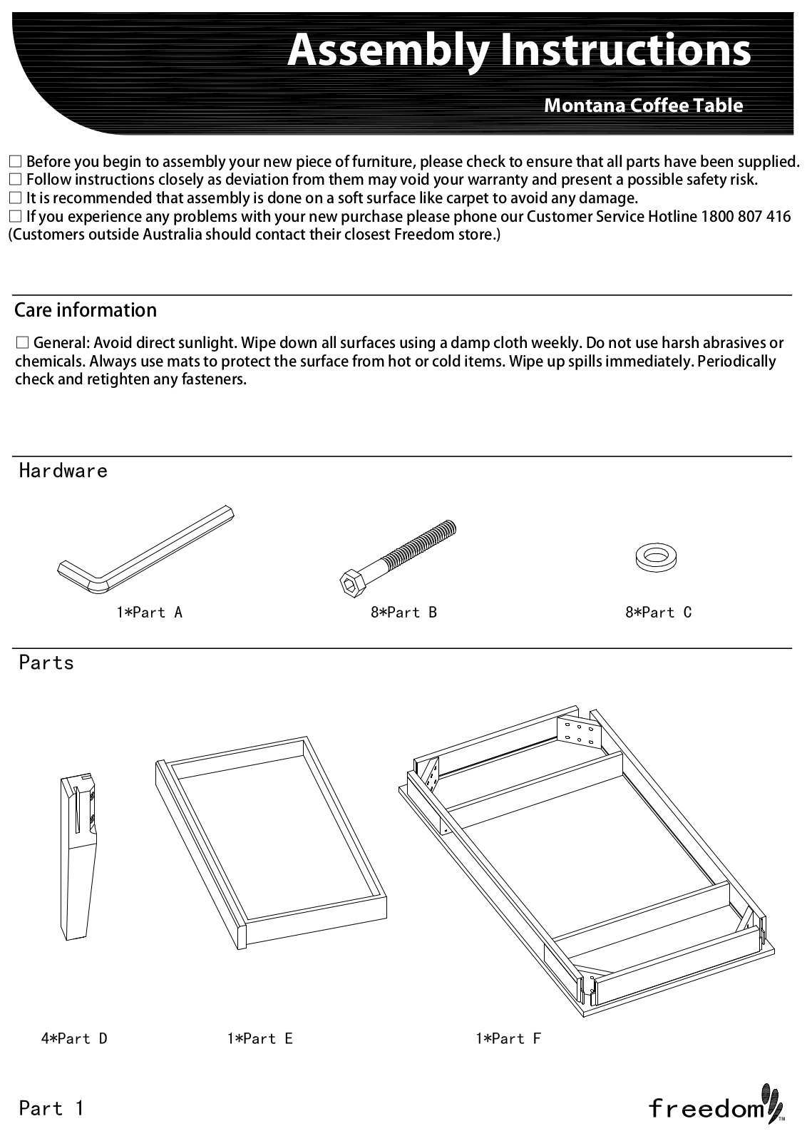 Freedom Montana Coffee Table Assembly Instruction