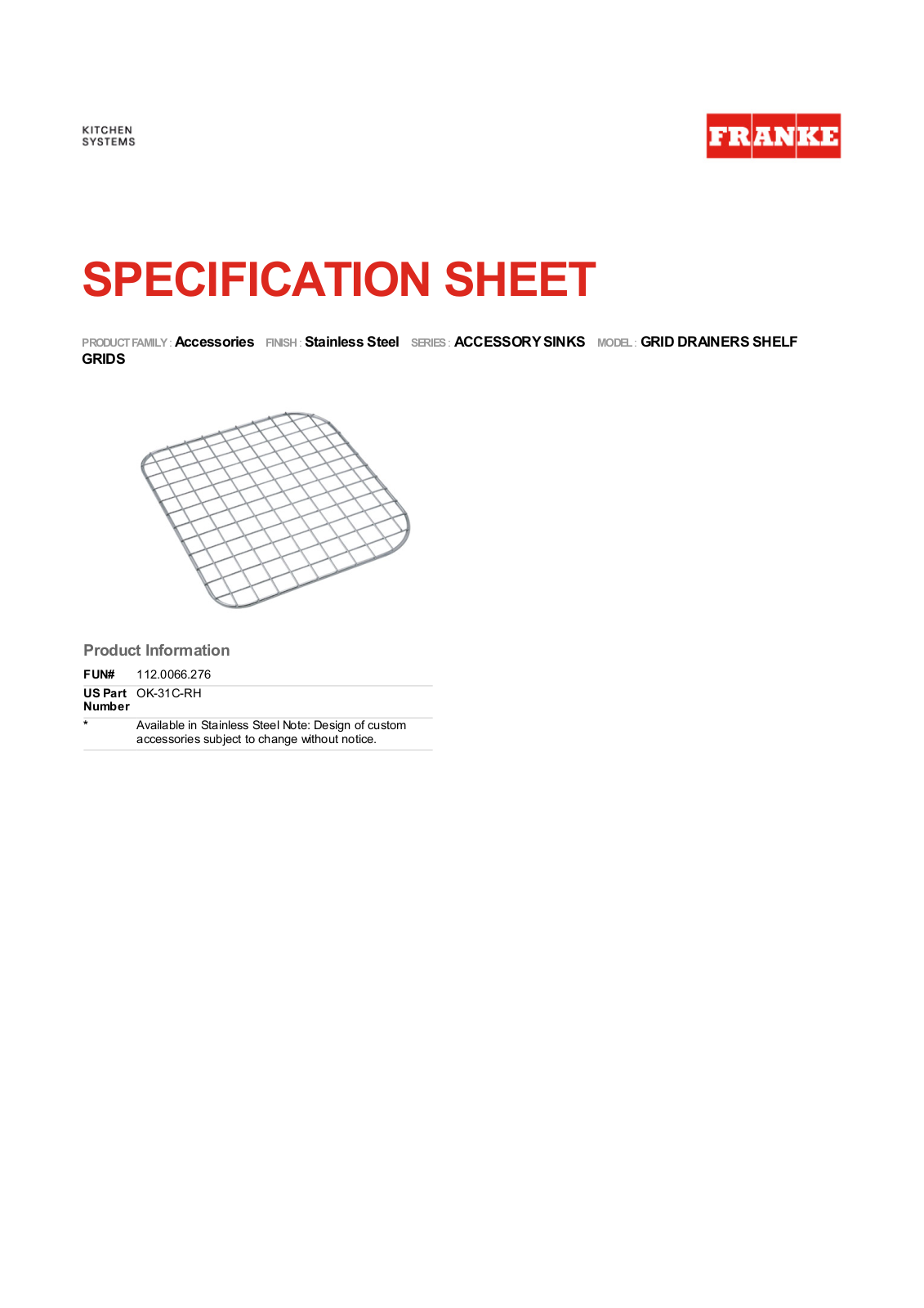 Franke FKX1196 Specifications - ManualMachine.com