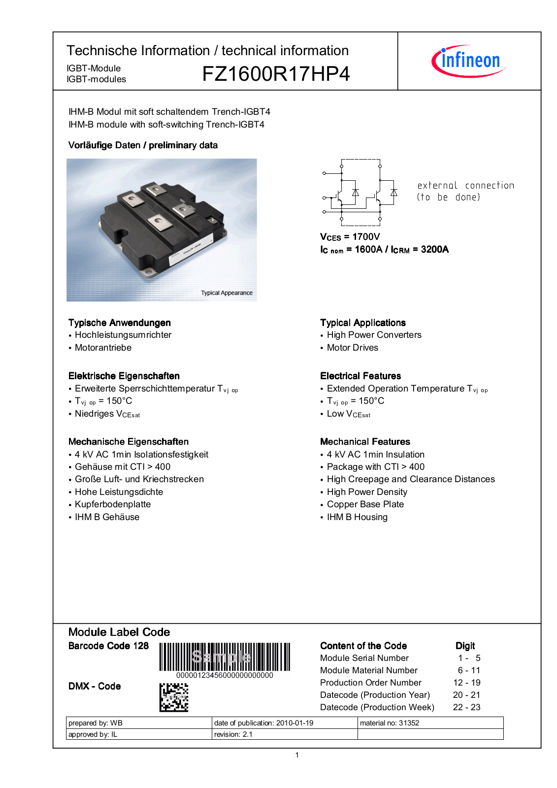 Infineon FZ1600R17HP4 Data Sheet