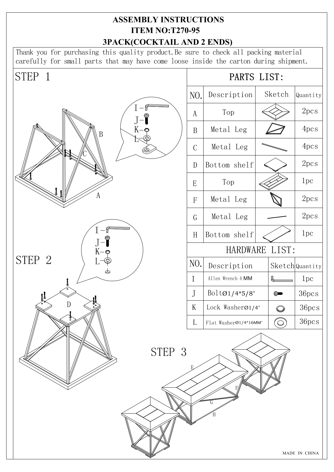 Progressive Furniture T27095 Assembly Guide