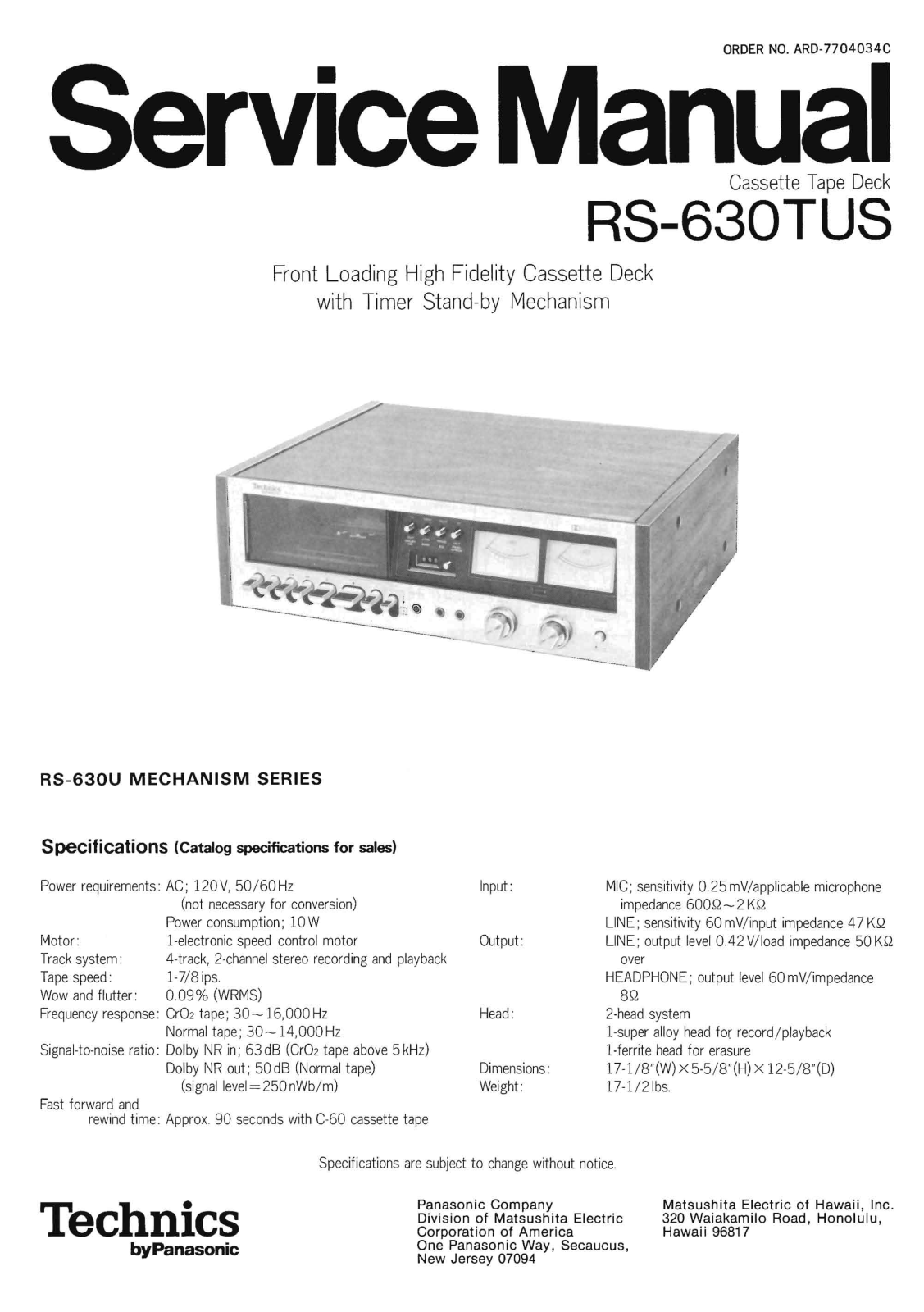 Technics RS-630-TUS Service Manual