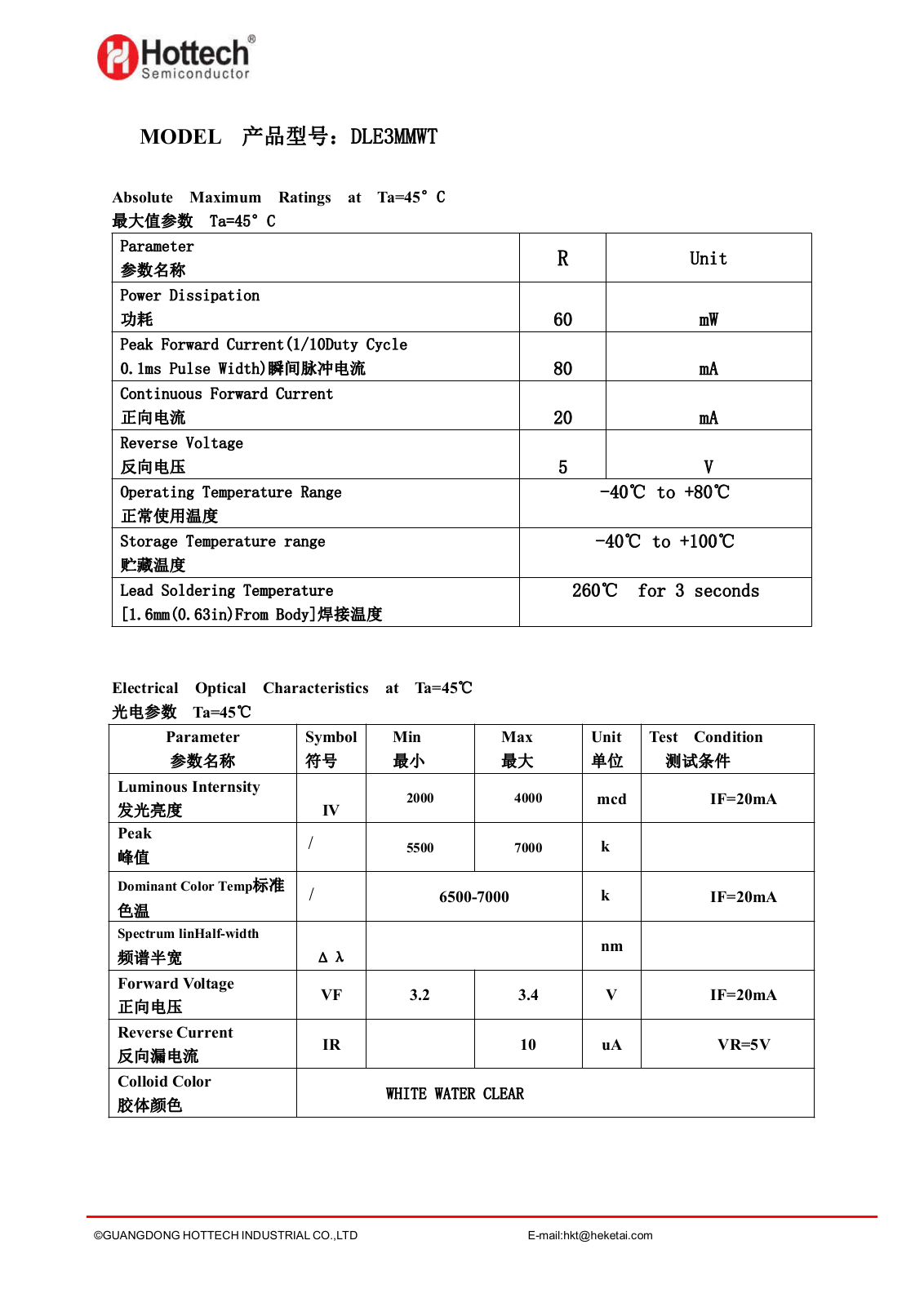 HOTTECH SEMICONDUCTOR LED 3-2000 WS Datasheet - ManualMachine.com