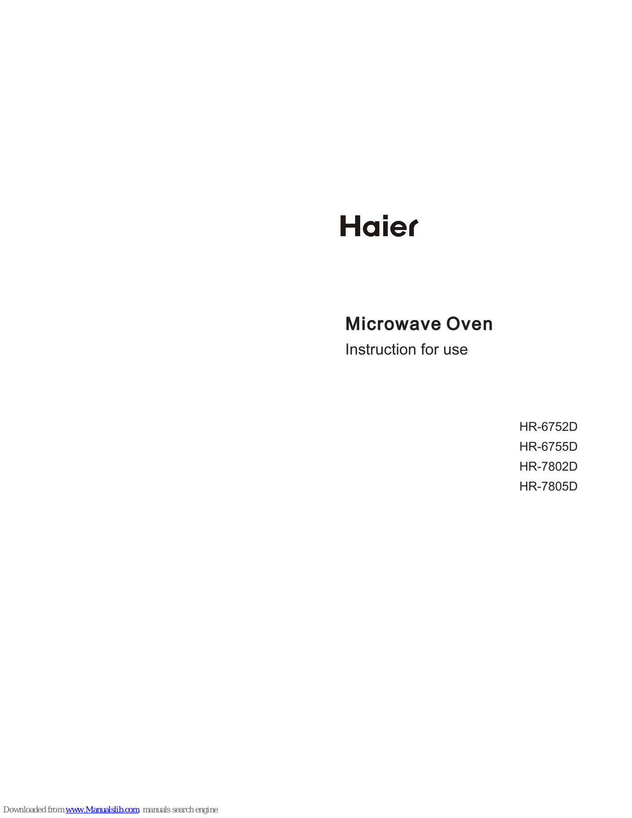 Haier HR-6755D, HR-7802D, HR-7805D Instructions For Use Manual