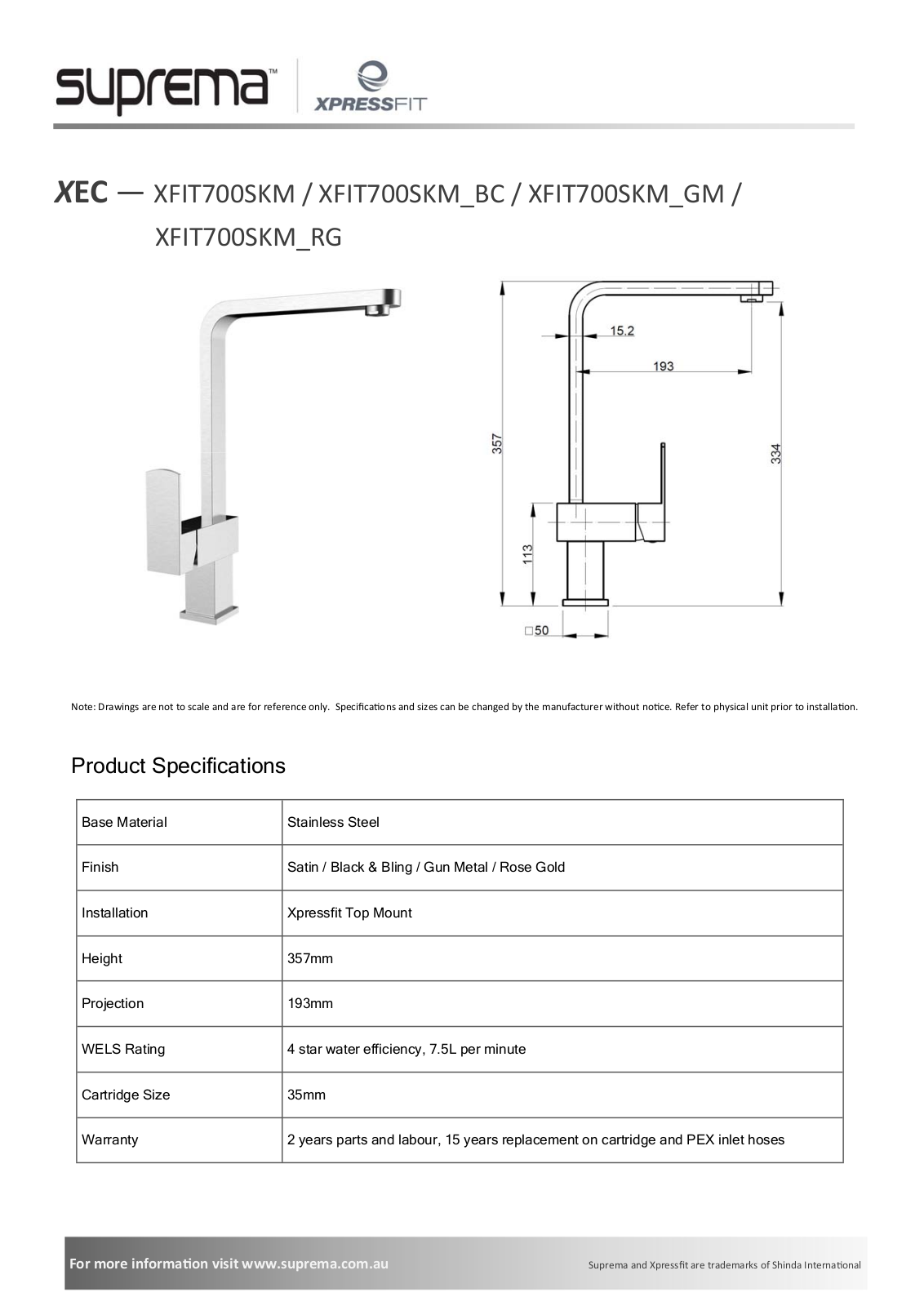 Suprema XFIT700SKM-RG, XFIT700SKM-BC, XFIT700SKM-GM, XFIT700SKM Specifications Sheet