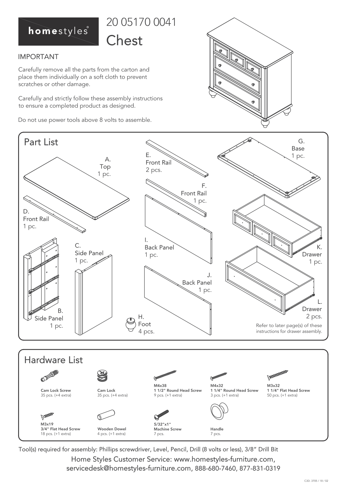 Homestyles 20 05170 0041 Assembly Instructions