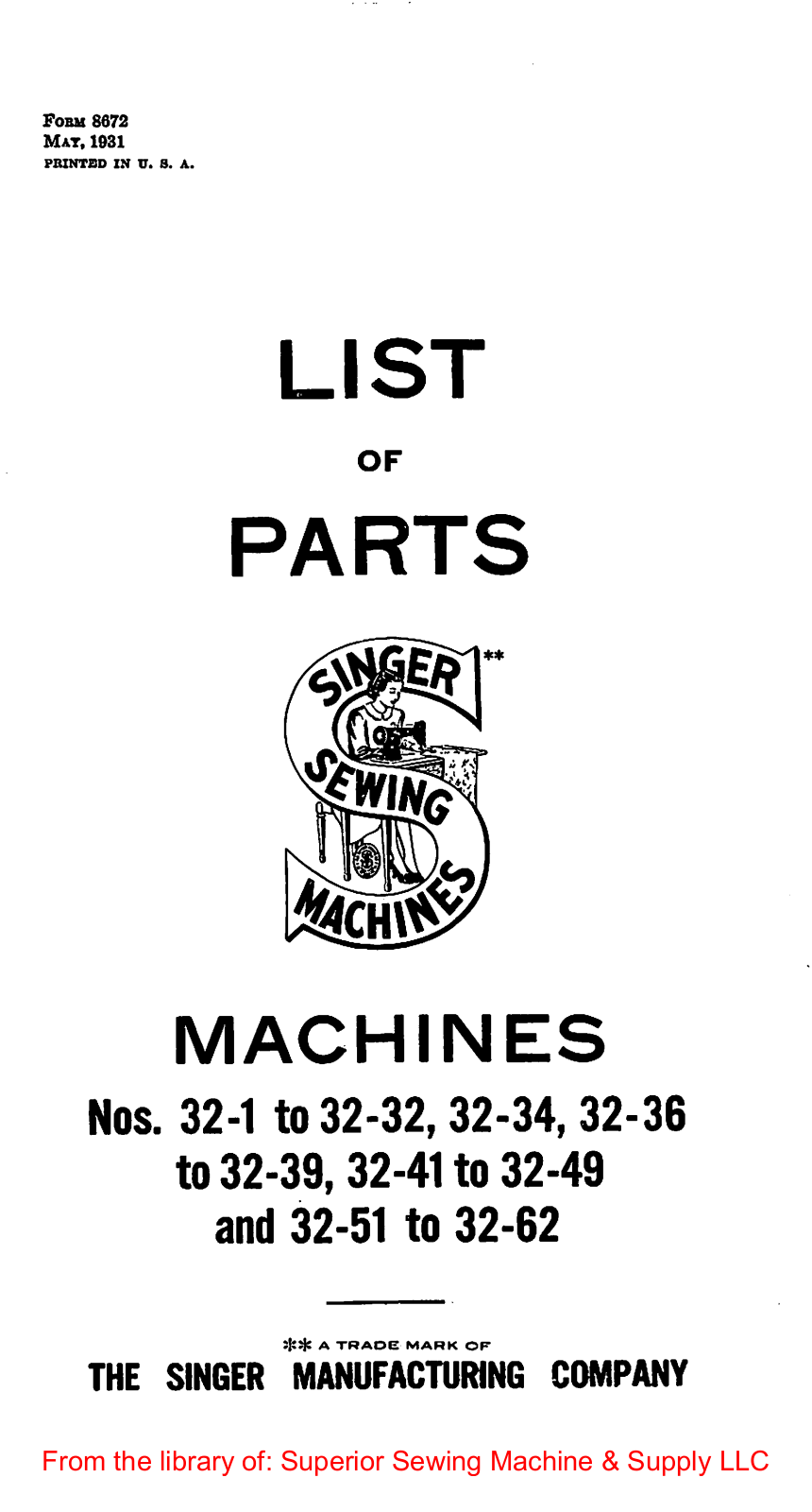 Singer 32-1, 32-2, 32-3, 32-4, 32-5 User Manual